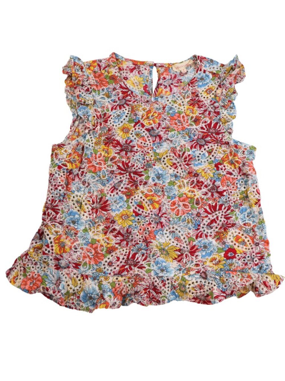 Solitaire Floral Embroidered Lace Flutter Sleeve Boho Blouse Size Small